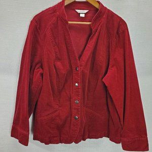 CJ Banks Corduroy Jacket Womens 2x Red V-Neck Snap Button Lightweight